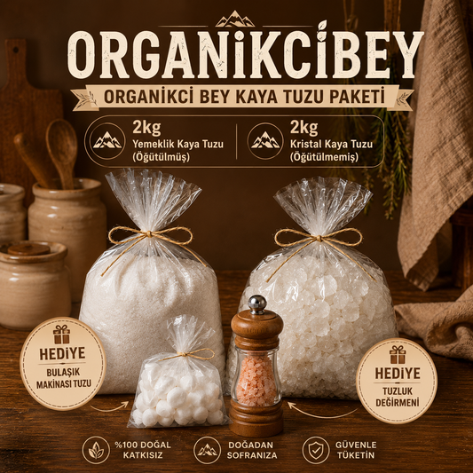 Organikcibey 4 KG Kaya Tuzu Paketi (2 KG Öğütülmüş + 2 KG Kristal) + Hediyeli